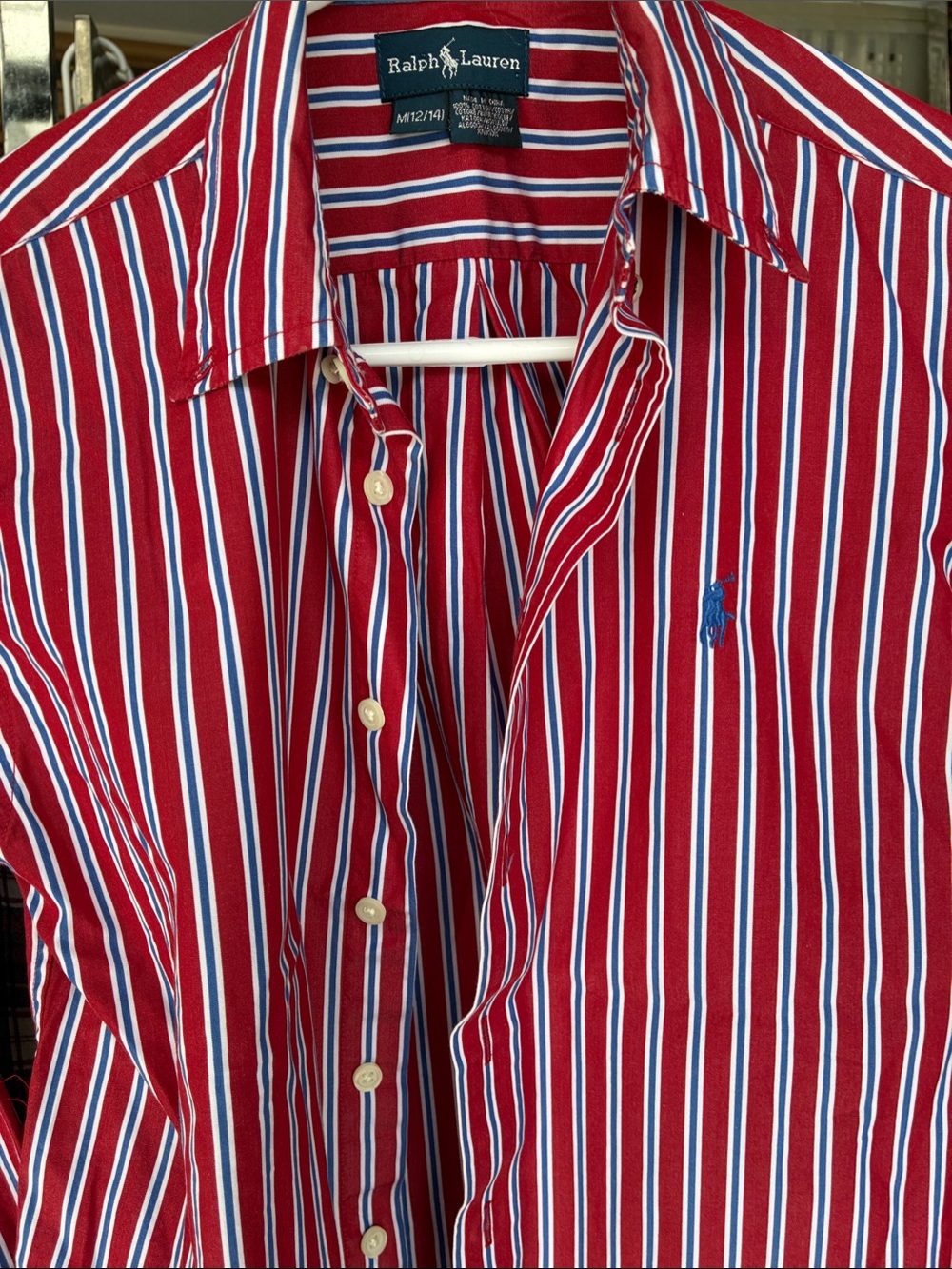 Ralph Lauren Red, White & Blue Boys Striped Button-Down Shirt 10/12